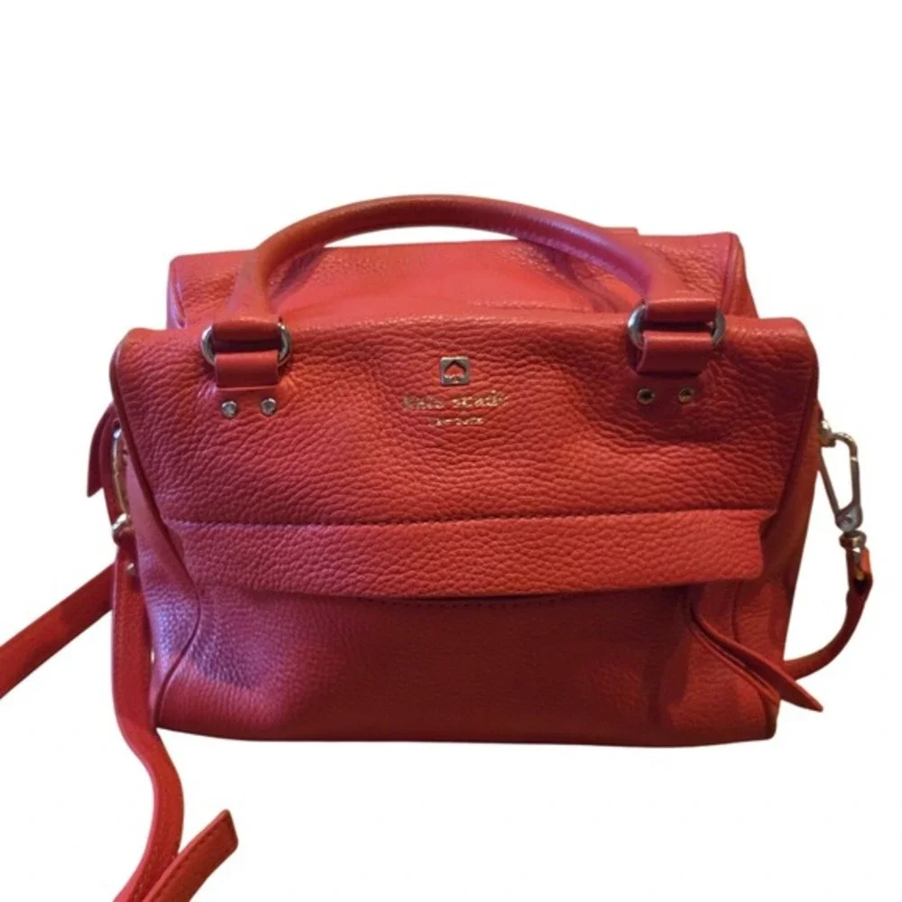 Kate Spade NY Grant‎ Park Hadlen Pebbled Leather Satchel Crossbody Bag Coral Red